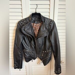 Faux Leather Jacket with Zippers & Studs | S